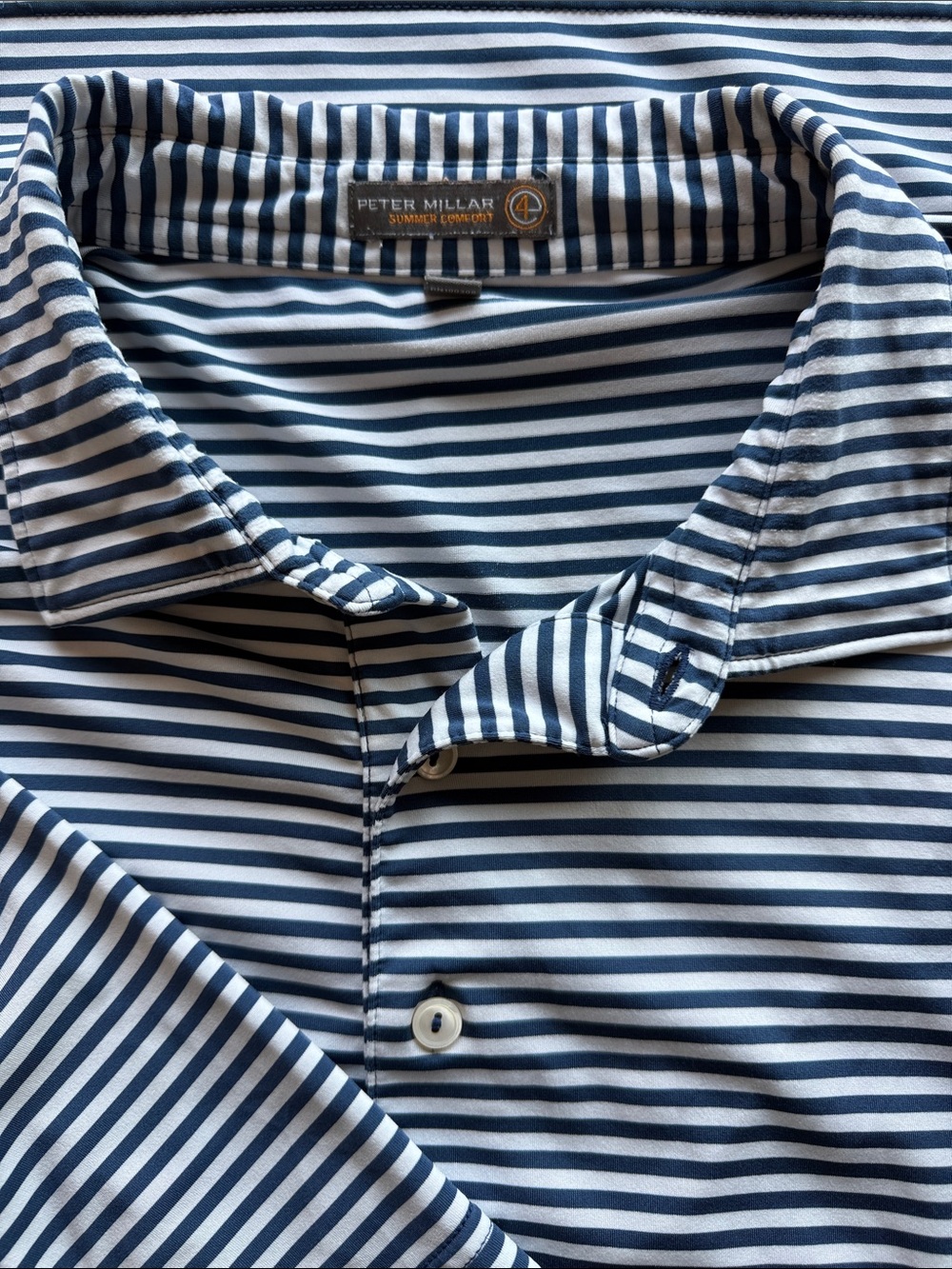 Peter Millar Navy White Stripe Pine Forest Summer Comfort SS Shirt Size XL